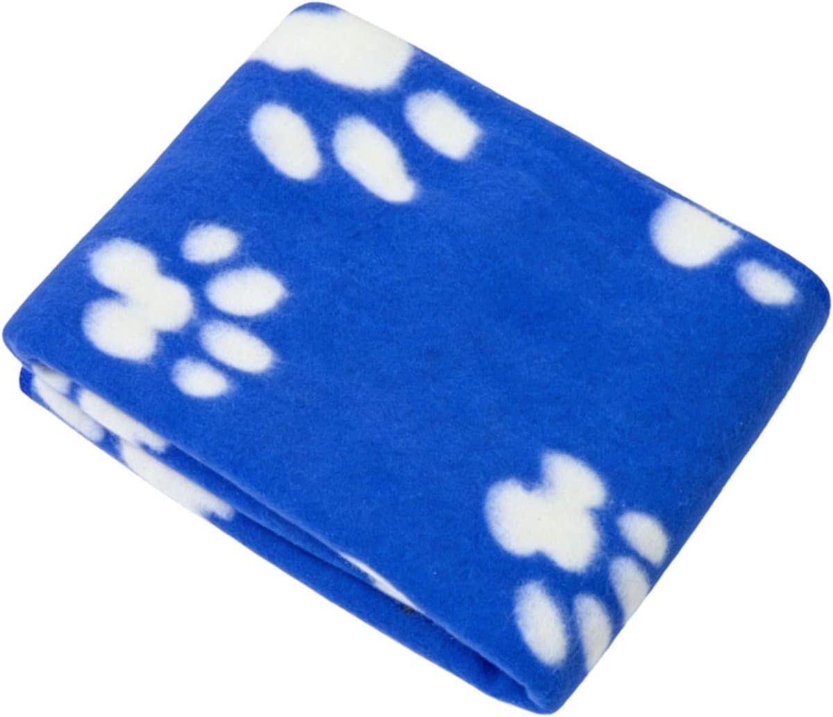 Huisdierdeken Pluche - Hondenkatten deken - Comfort voor huisdieren - Dubbelzijdig ontwerp - 70x90cm - Blauw met pootafdruk