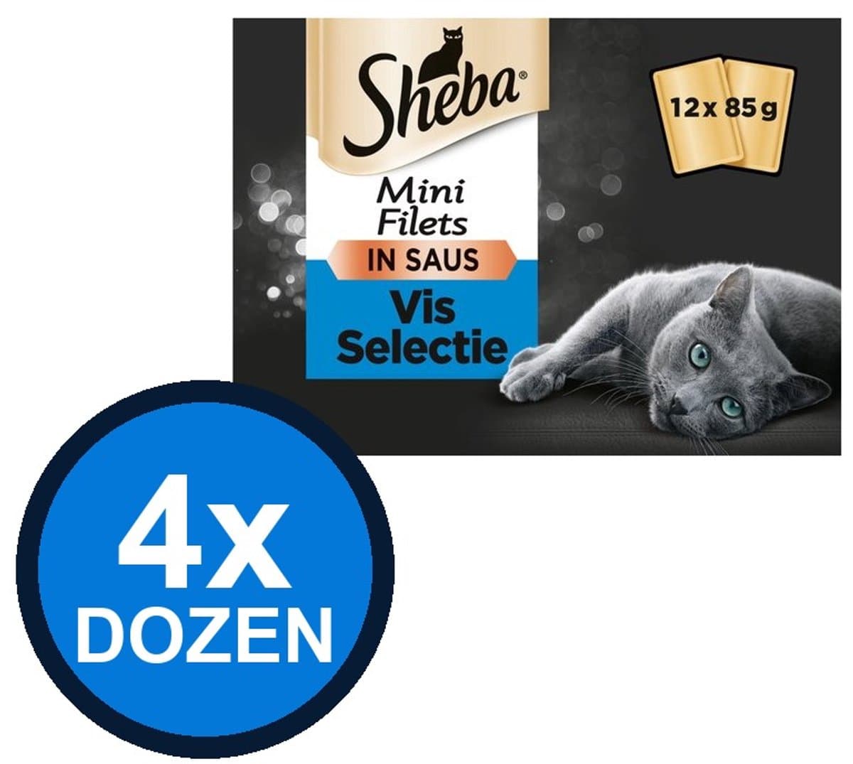 4x Sheba - Mini Filets Pouch Saus Vis Sel Multipack (12x85g) - Kattenvoer Natvoer - 1.02 kg