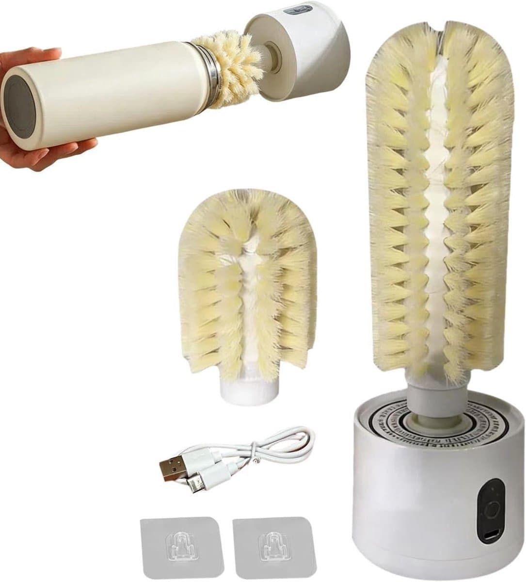 Elektrische Flessenreiniger - Flesborstel Schrobber - Hygiënisch Reinigen - 360 Graden Roterend - 16 x 10 x 195 cm - Wit
