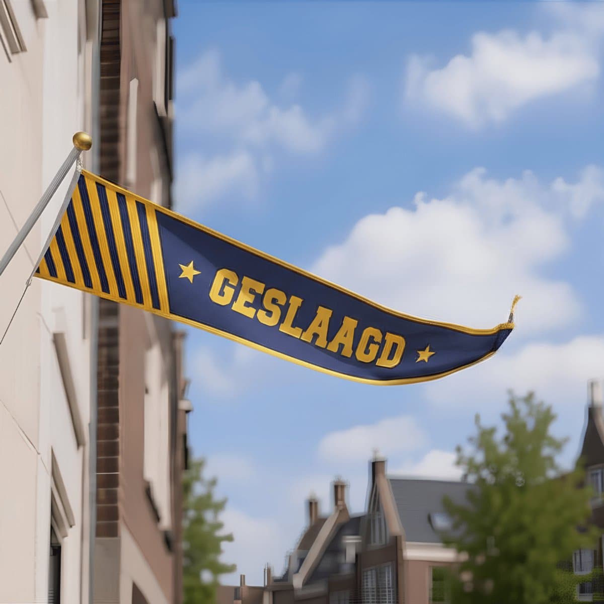Geslaagd Wimpel – Blauw en Goud – 200 x 30cm - Diploma – Versiering – Geslaagd decoratie – Viering - Slagen - Examens - Afstuderen
