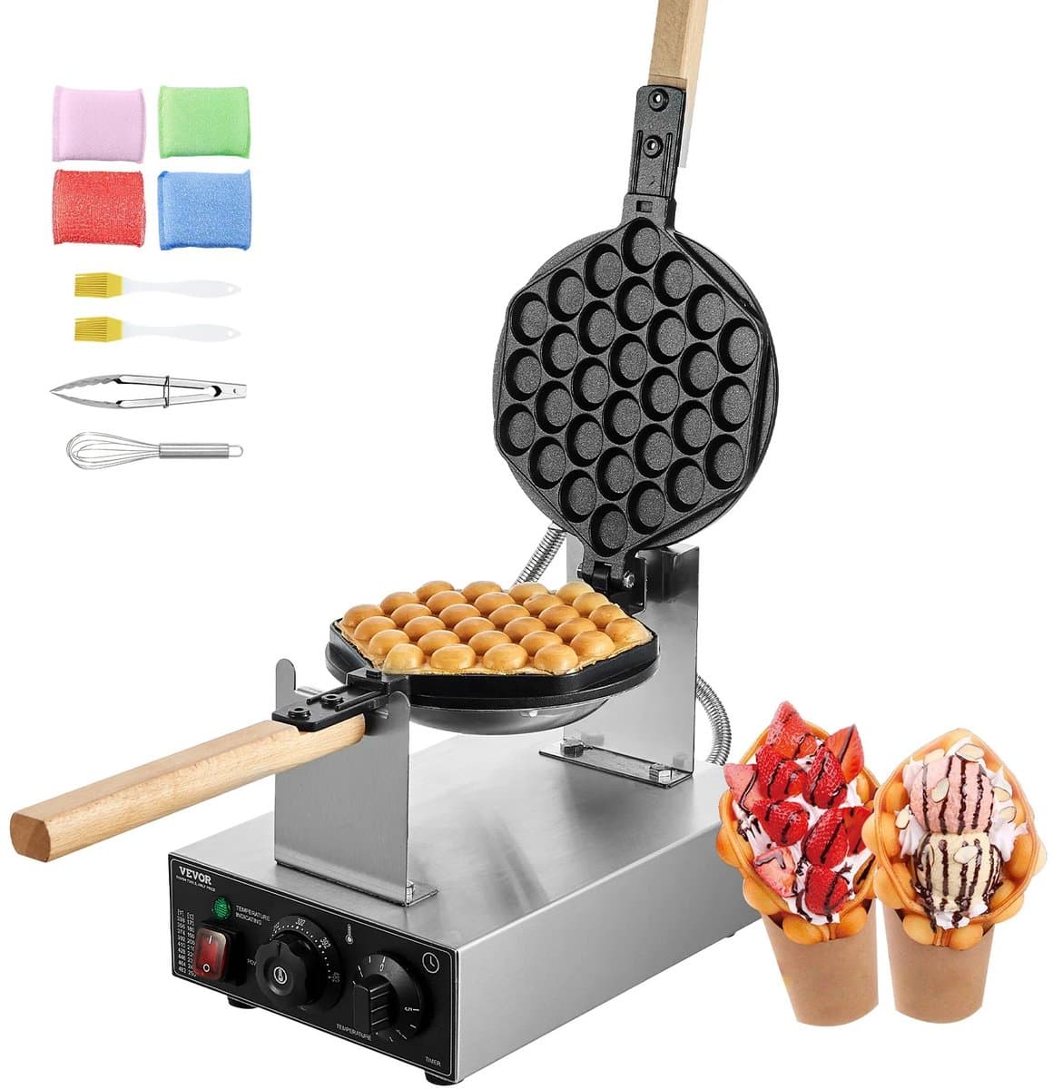 Veya Wafelijzer - Wafelijzers - Wafelmaker - 180° Draaibaar - Antiaanbaklaag - Met timer - Incl. accessoires - RVS - 1400 W