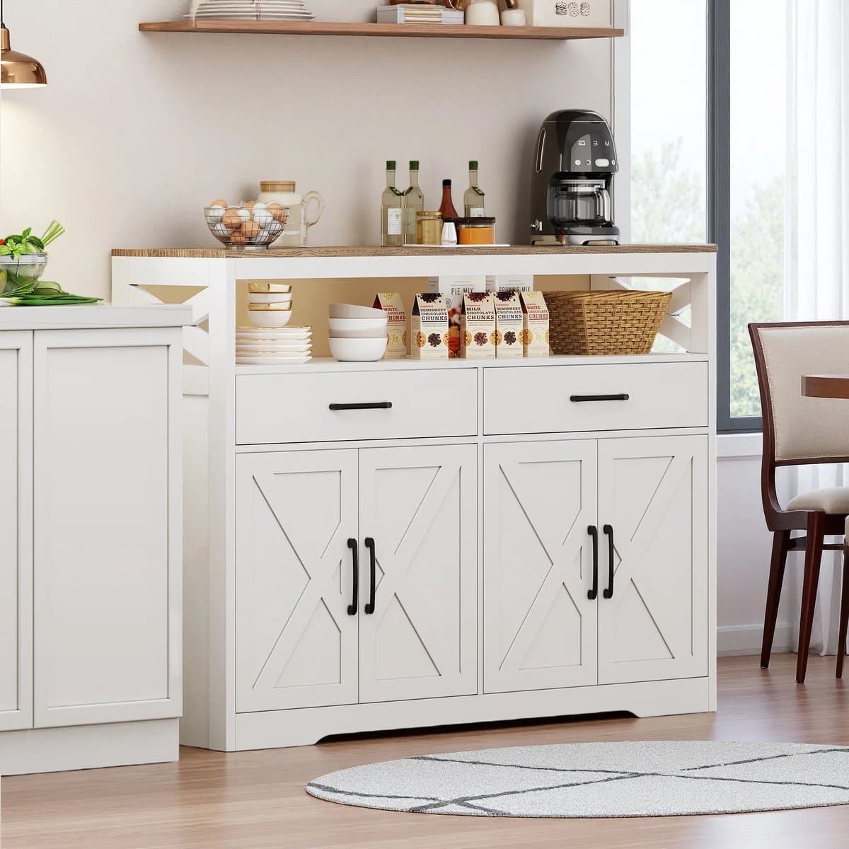 Dailygoods dressoir met deuren en lade, keukenkast buffetkast, vrijstaande commode, Higiorad dressoir, voor slaapkamer,
