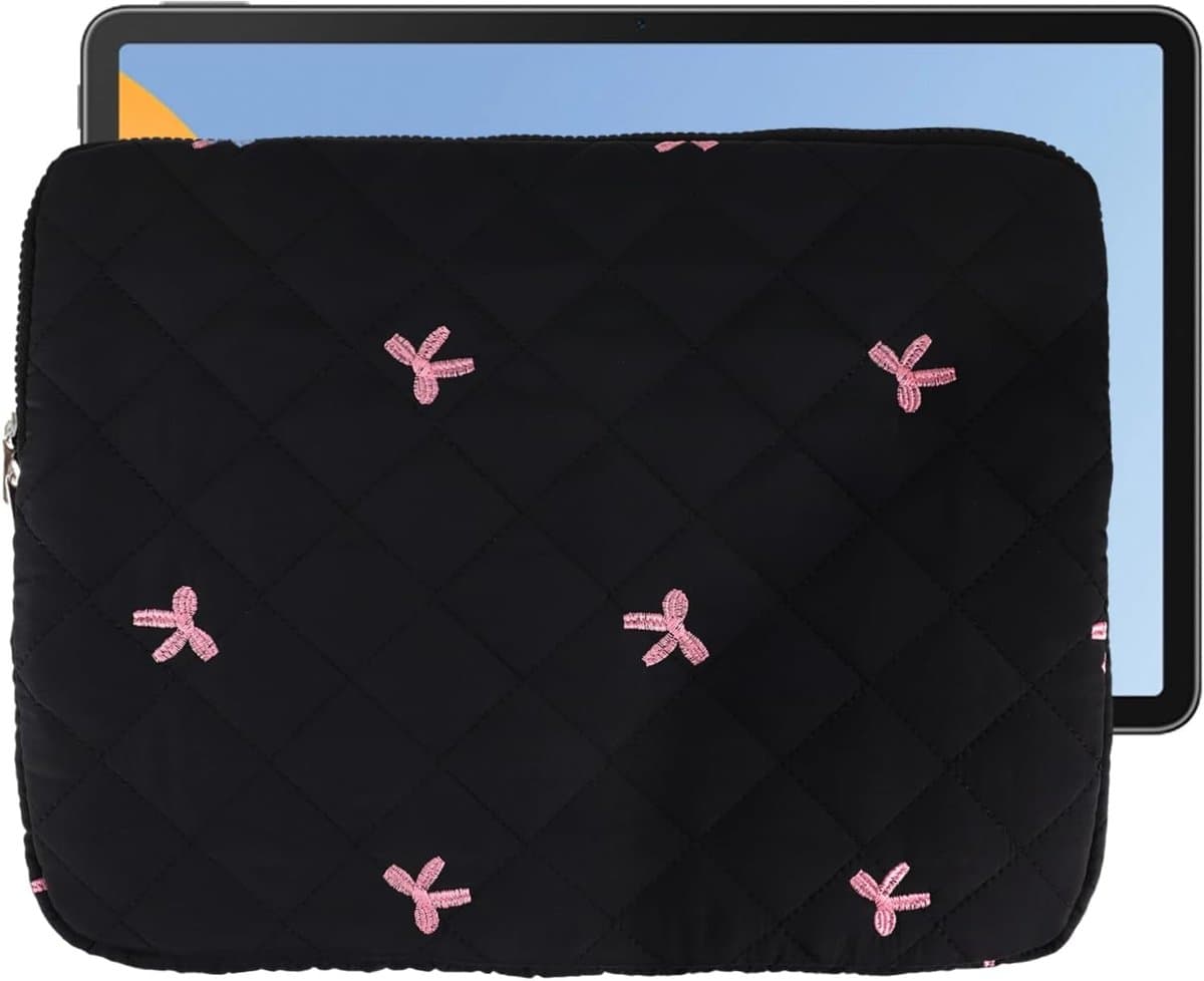 Laptophoes 13 inch - Laptoptas Notebook - Bescherming Onderweg - Geborduurde Strikken - 34 x 26 cm - Zwart