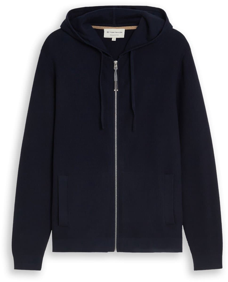 Tom Tailor - Gebreid vest met capuchon - Maat L - sky captain blue