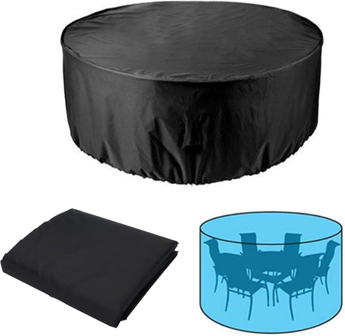 Tuinmeubelhoes Rond - Terras Set Bescherming - Buiten Meubels - Waterdicht Oxford Materiaal - 180x90cm - Zwart