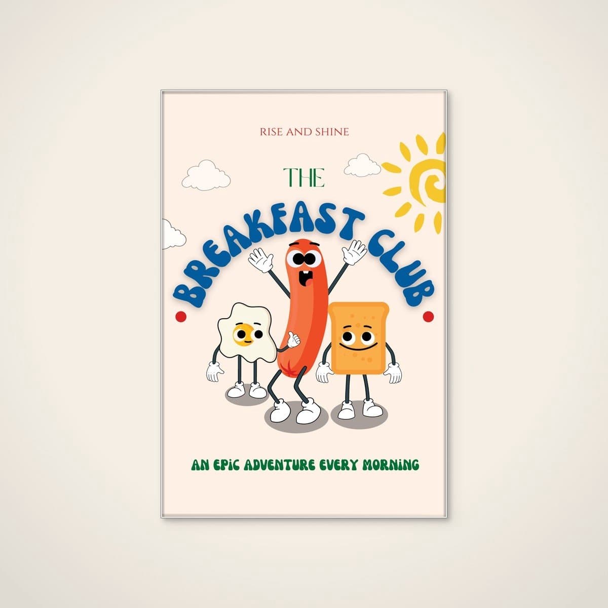 Akoestisch schilderij - 80 x 120 cm - Cartoon Breakfast Buddies van Nazma Khokhar - Abstracte wanddecoratie - wit textielframe