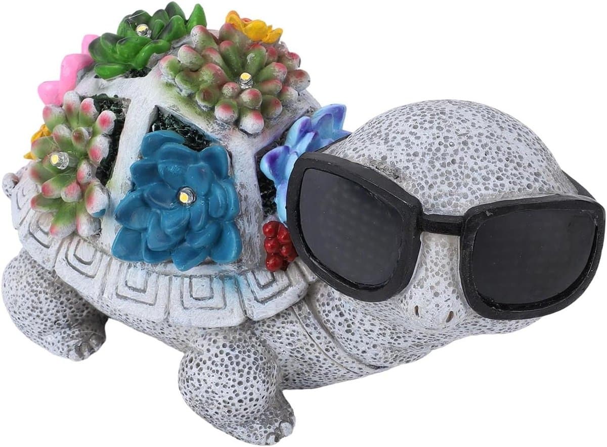 Hars Schildpad Beeldje - Decoratief Ornament - Buiten Tuin Verlichting - Zonne-energie LED - 28 x 20 x 17 cm