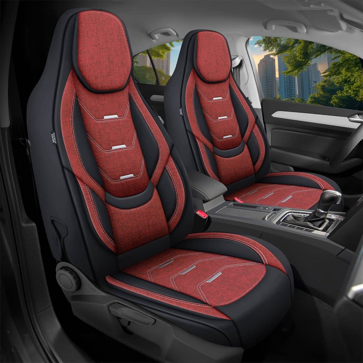 Premium Camper stoelhoezen voor Roadcar R540, R600, R601, R640 H2 in Zwart/Wijnrood (2 losse stoelen)