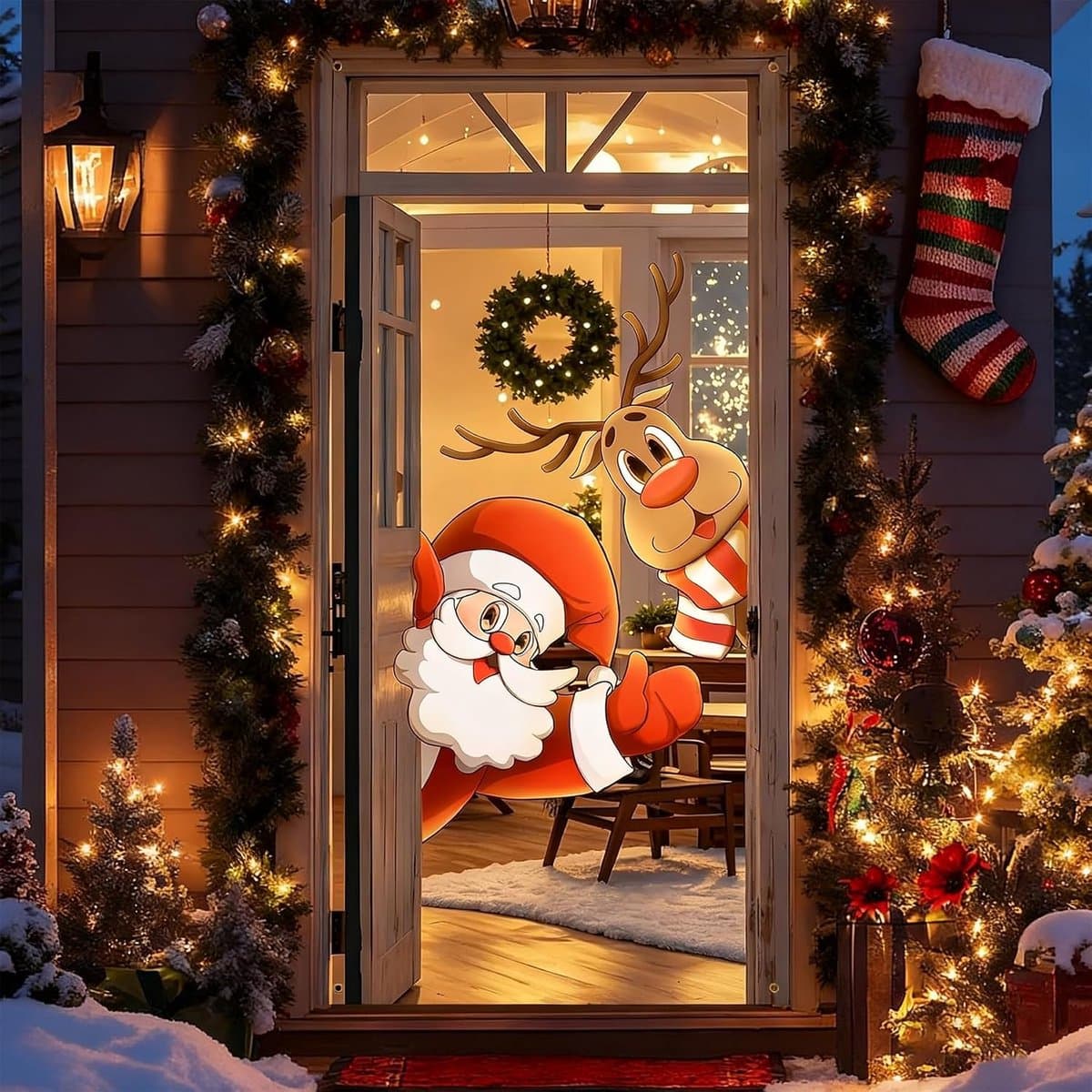 Deurafdekking, decoratie, kerstman, hangende banner, achtergrond, hangende kerstdecoratie, voor huis, veranda, voordeur, kerstdecoratie, 90 x 200 cm