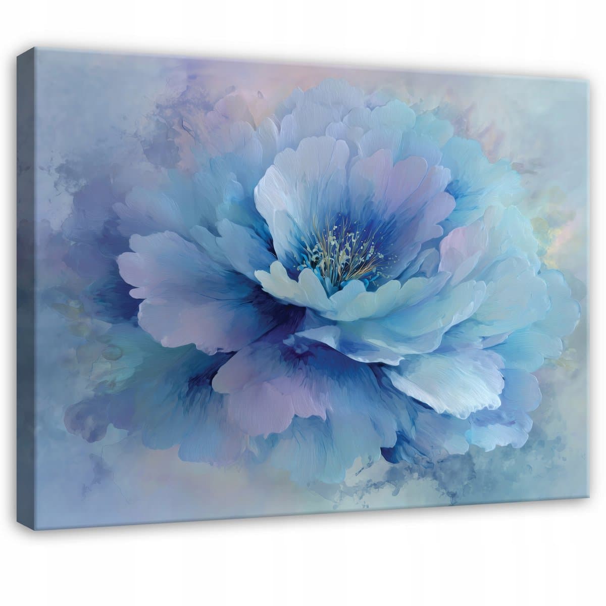 WALLARENA - Schilderij op canvas - 120x80 cm - blauwe abstracte bloemen - wanddecoratie woonkamer en slaapkamer