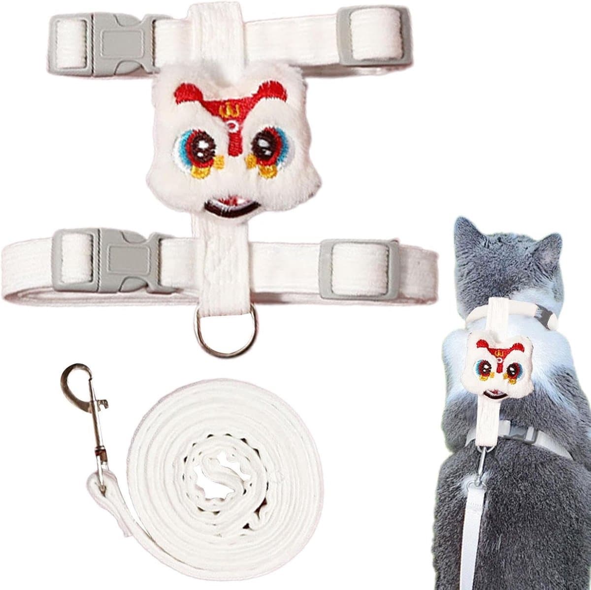 Kattenharnas - Huisdier tuigje - Veilig wandelen - Anti-ontsnapping ontwerp - Borst 36-52 cm - Wit