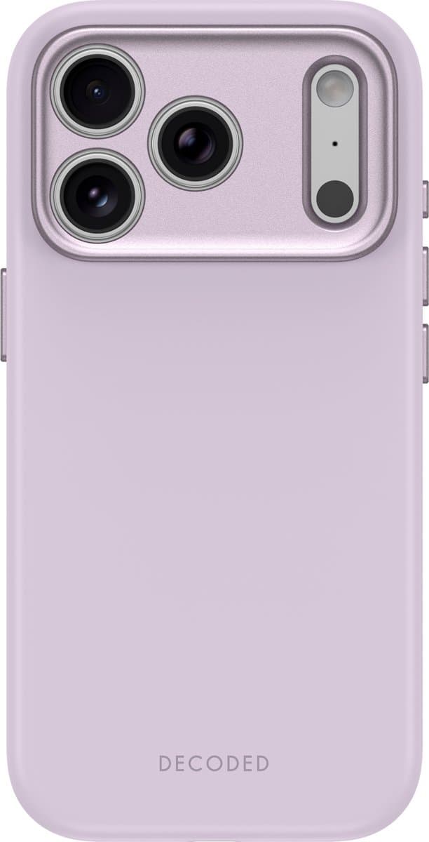 DECODED Siliconen Hoesje voor iPhone 18 Pro, Premium Soft-Touch, Antibacteriële Coating, Geschikt voor MagSafe, Krasbestendig, Metalen Knoppen, Stevige Grip, Licht Paars