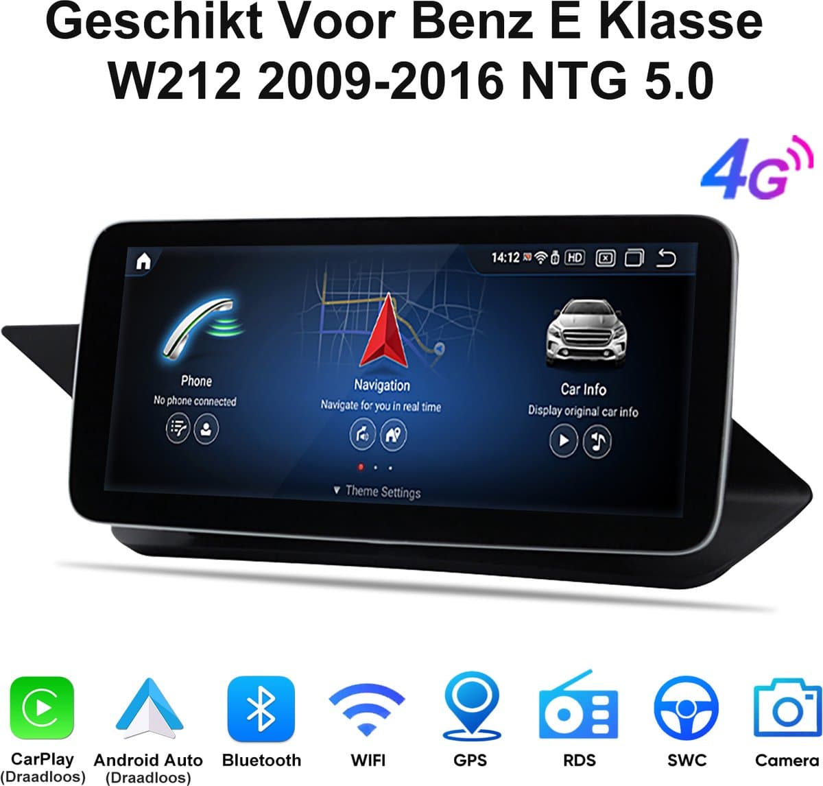 Junsun Android 15 Geschikt Voor Autoradio Benz E Klasse W212 2009-2016 NTG 4.5 - Draadloze Carplay & Andriod Auto - 10.25 Inch TouchScreen - GPS Navigatie - Bluetooth -WiFi - RDS - StuurwielBediening