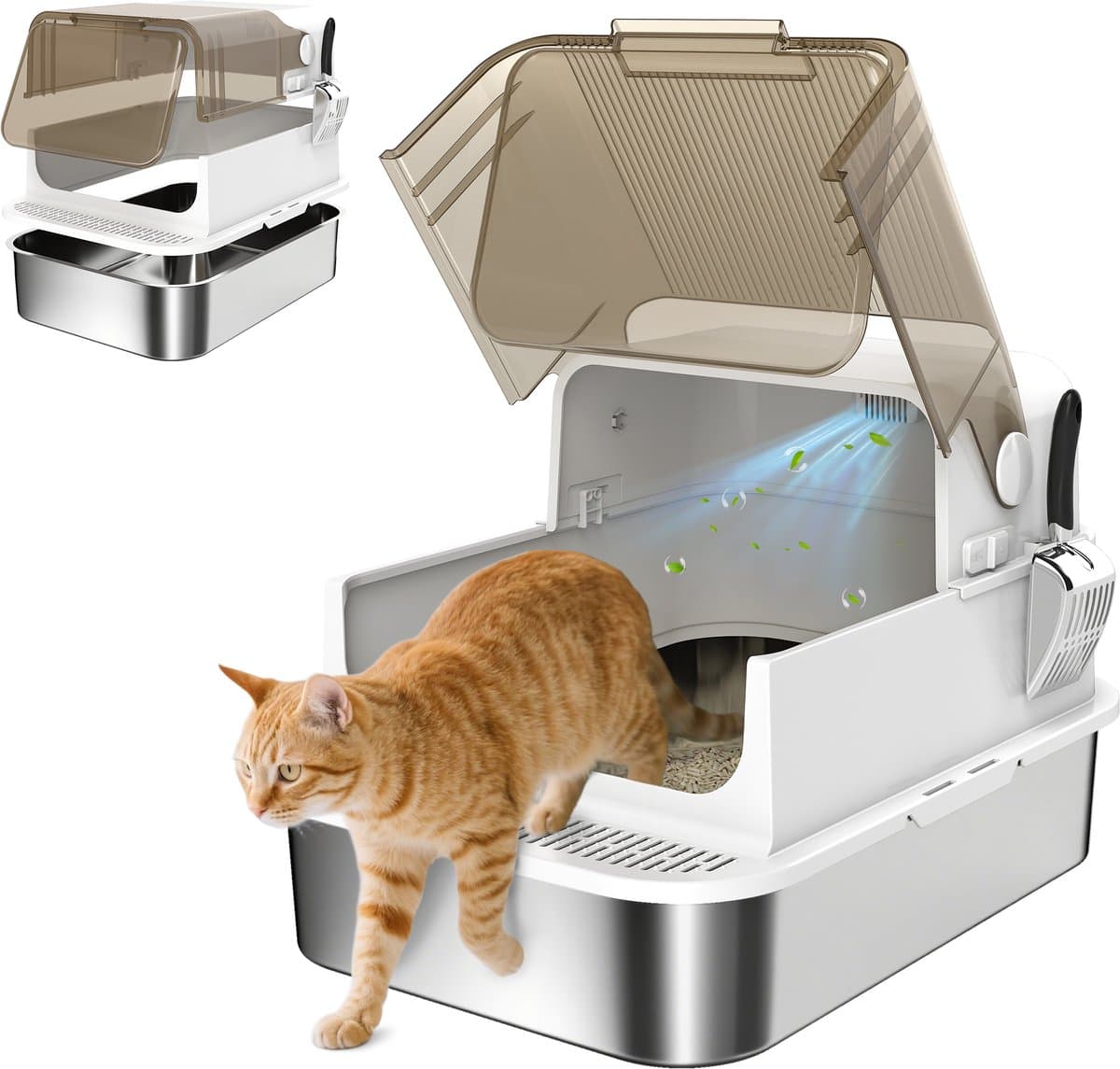 PawHut Kattenbak - Roestvrij Staal 201 - 70x50x46,5cm - Wit