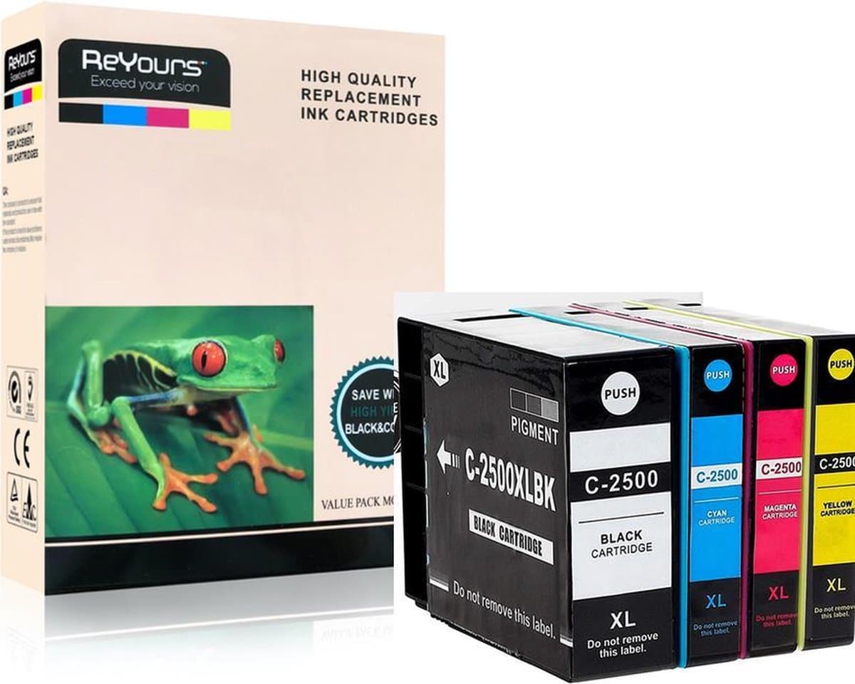ReYours huismerk inktcartridges voor Canon PGI-2500XL BK/C/M/Y geschikt voor Canon Maxify IB4050, IB4150, MB5050, MB5150, MB5155, MB5350, MB5450, MB5455