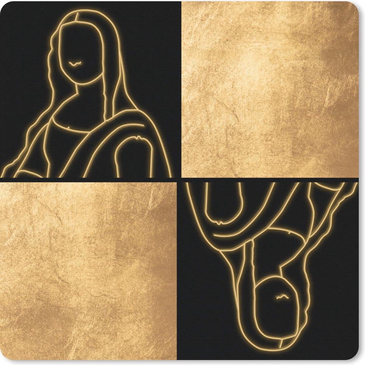 Muismat 20x20 cm - Mousepad Oude meesters - Collage - Goud - Muismatten