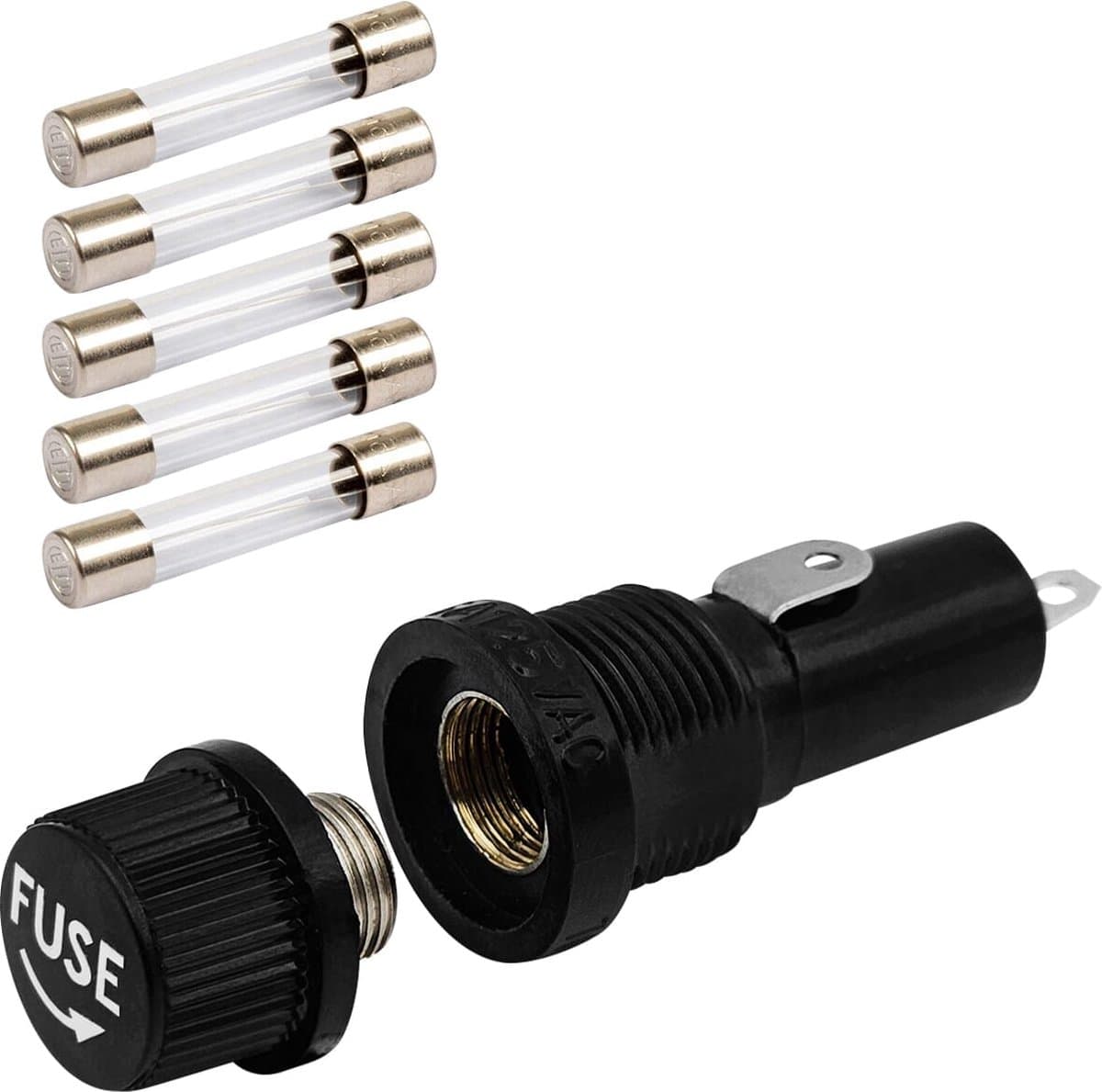 VLTG Zekeringhouder inbouw 5x20mm - 4A - Klein - F(snel) - inclusief 5x Glaszekeringen