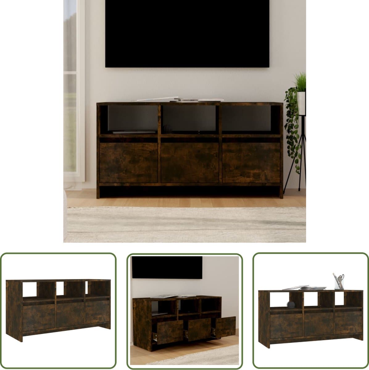 vidaXL Tv Meubilair - TV Kast - Tv-meubel 102x37,5x52,5 cm bewerkt hout gerookt eikenkleurig - Houten Tv Stand - Media Kast - Entertainment Center