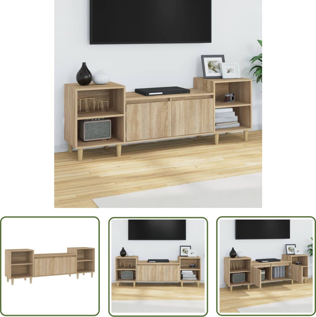 vidaXL Salontafel - TV-meubel - Tv-meubel 160x35x55 cm bewerkt hout sonoma eikenkleurig - Houten Kast - Bruine Kast - Sonoma Eiken