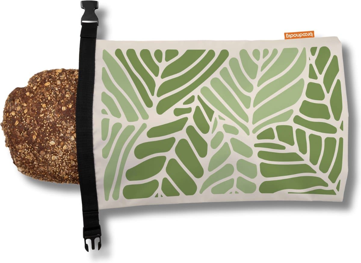 Broodnodig® - Herbruikbare Broodzak Premium (44x30cm) – 100% RPET – Broodzakken Voor Zelfgebakken Brood – Luchtdicht – Thuisbakker - Diepvrieszak - Brooddoos – Green Palm