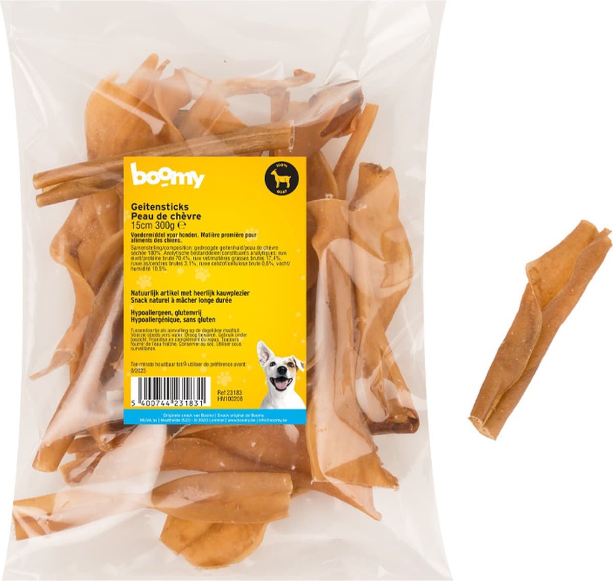 Boomy - Natuurlijke hondensnacks - Gedroogde hondensnoepjes - Kauwsnack hond - Kauwstaaf hond - Geitensticks - 15cm - 300g
