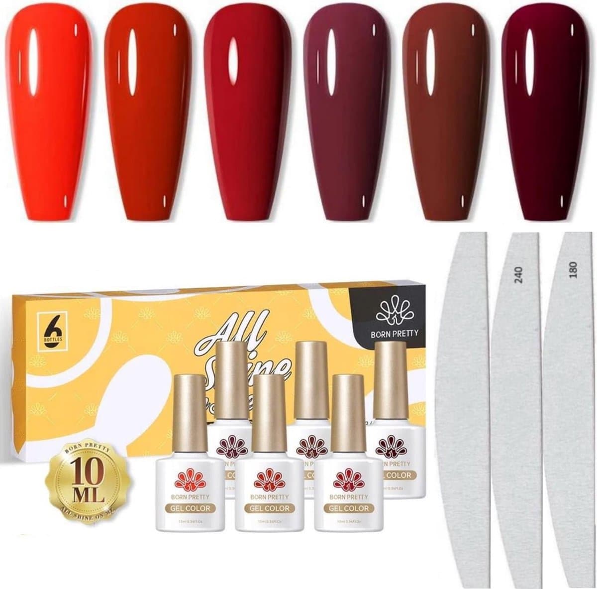 Born Pretty - 6 x 10 ml - Gellak set - Gellak nagellak - Gellak set kleuren - Gellak Rood - Gellak kleuren set - Gellak Licht rood- Gellak Donker rood - Gellak - Gellak Rood kleuren - Gellak Rood Set
