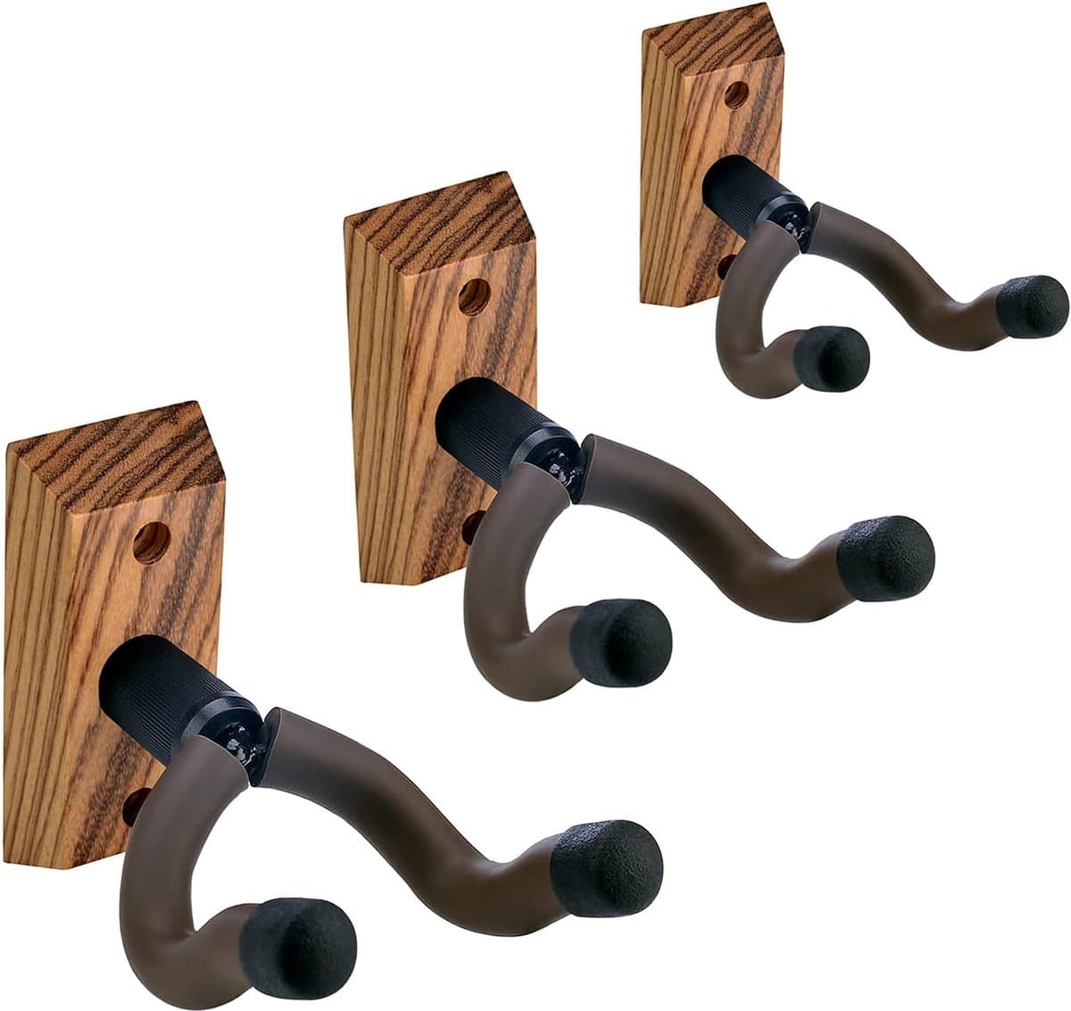 Gitaar Wandhangers Set van 3 - Gitaar en Ukulele Wandmontage - Gitaarhanger Wandhaken - Steun voor Akoestische, Elektrische Gitaren, Bas en Banjo - Zebra Hout Wandhanger