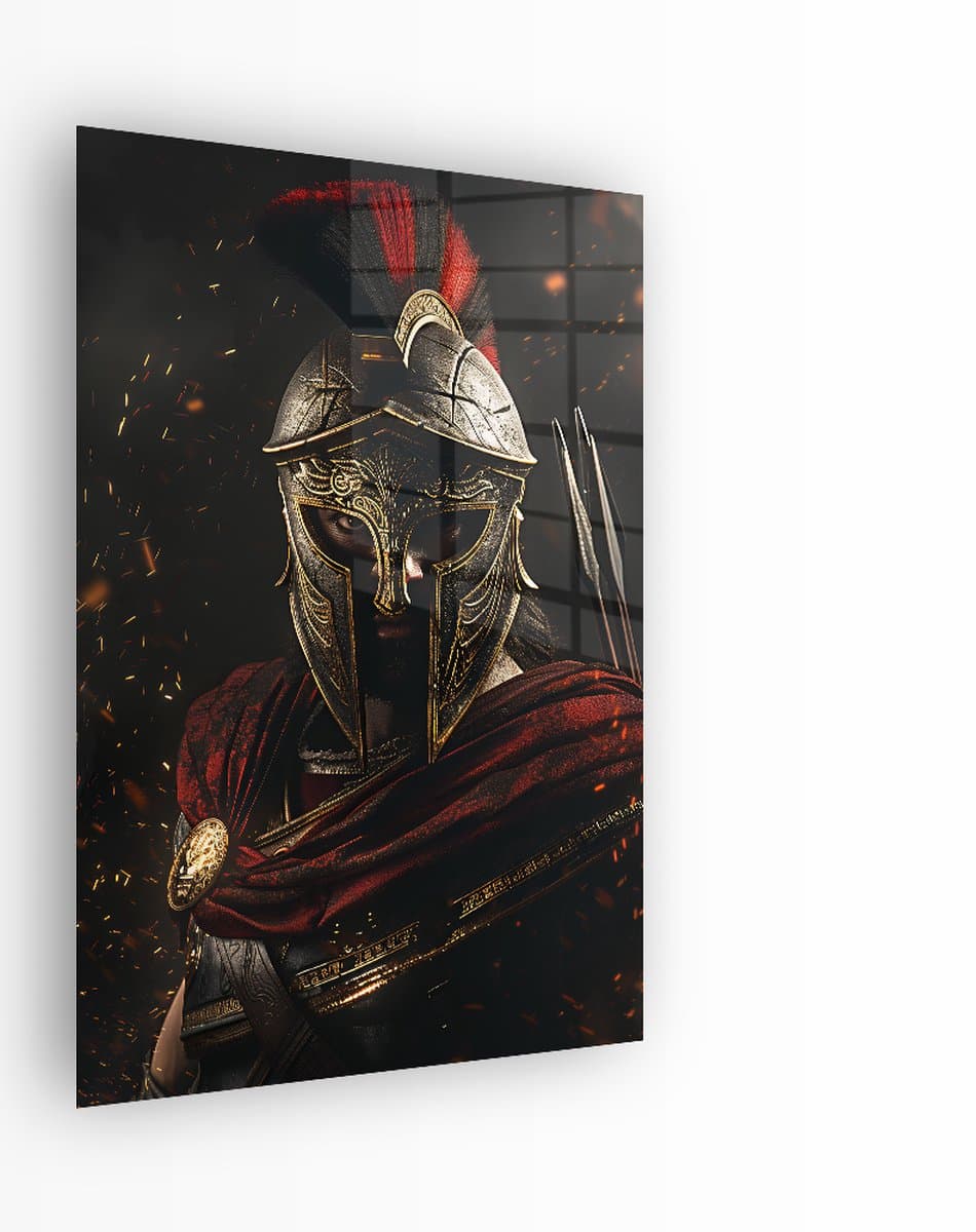 Indoorart - Glasschilderij Spartaanse Strijder 60x90 CM - Afbeelding op plexiglas - Inclusief montagemateriaal