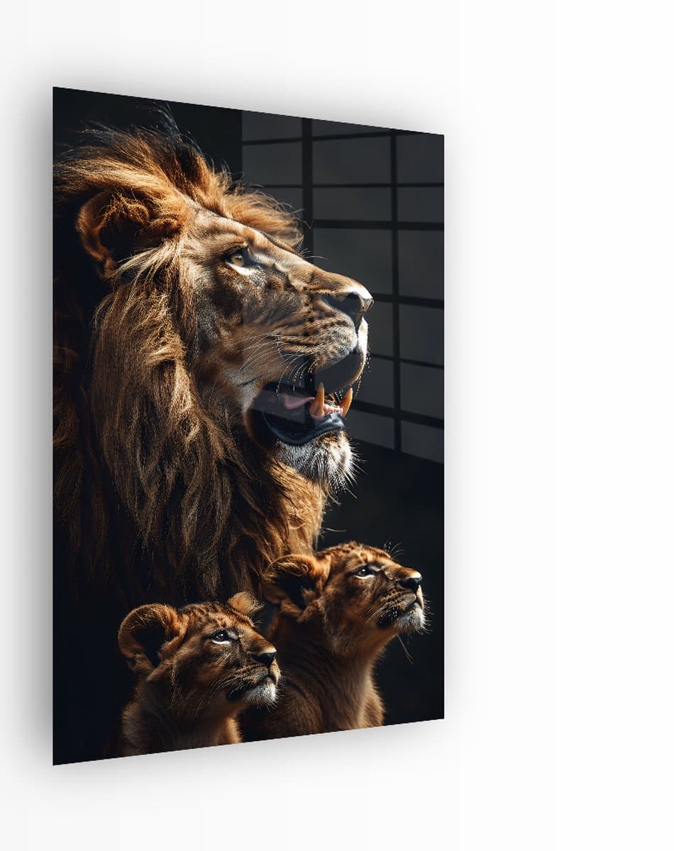 Indoorart - Glasschilderij Leeuw uit de Jungle 60x90 CM - Afbeelding op plexiglas - Inclusief montagemateriaal