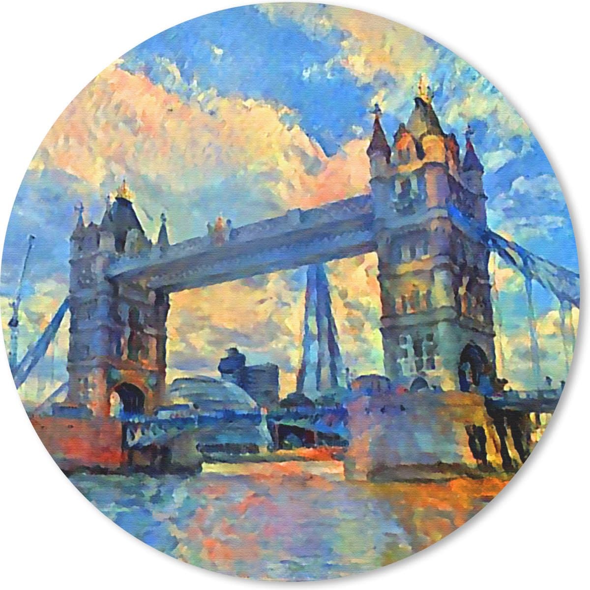 Muismat rond 20x20 cm - Mousepad Schilderij - Londen - Brug - Olieverf - Ronde muismatten