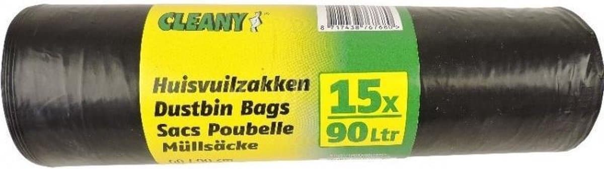 Cleany vuilniszakken - 90 L - Zwart - 15/rol