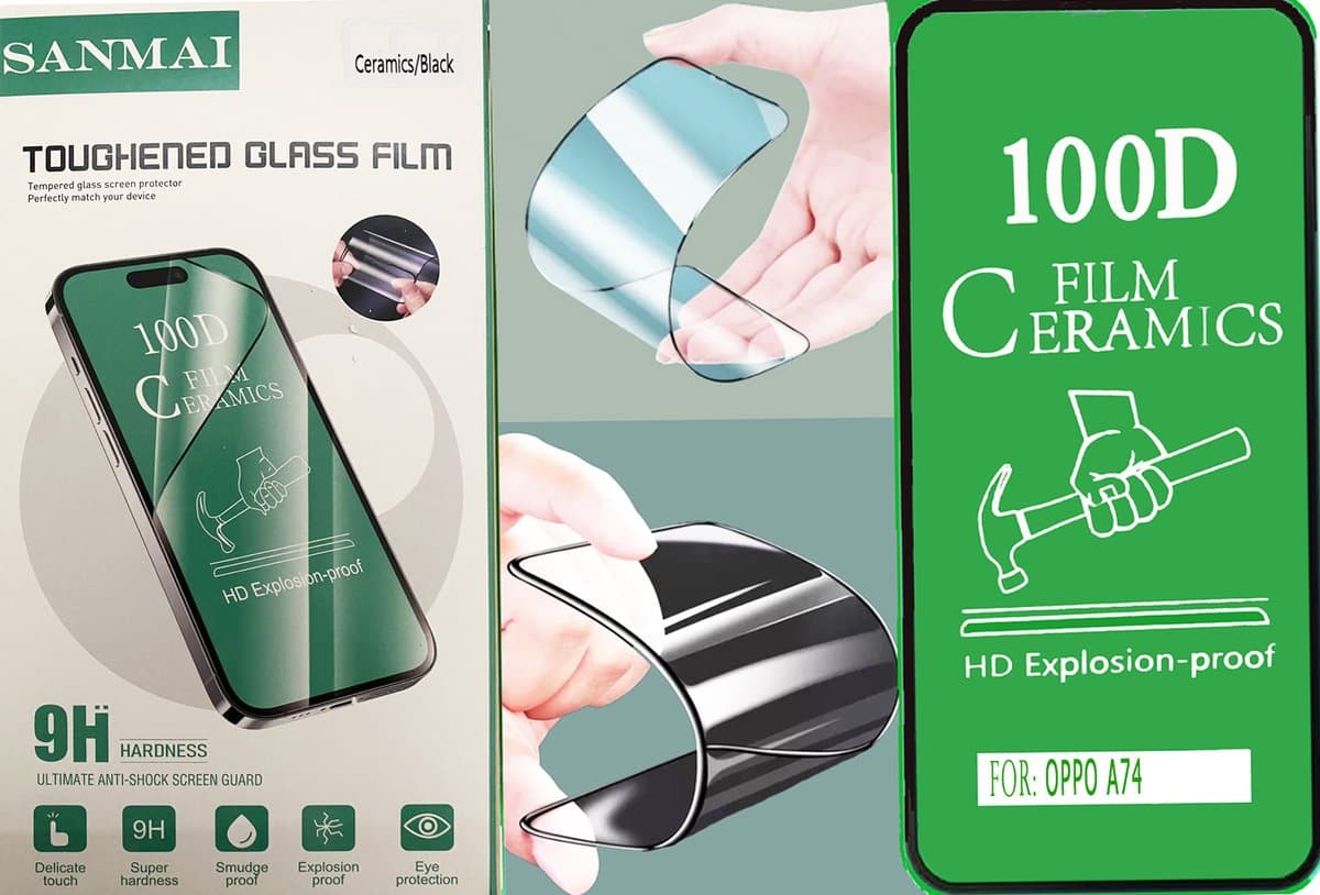 Oppo A74 Screen protector Temperde glas Anti-Shock Ceramisch 100D HD Explosion-proof geschikt voor Oppo A74 - 2 STUK