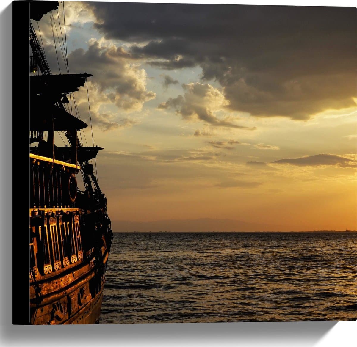 Canvas - Water - Zee - Boot - Schip - Zonsondergang - 40x40 cm Foto op Canvas Schilderij (Wanddecoratie op Canvas)