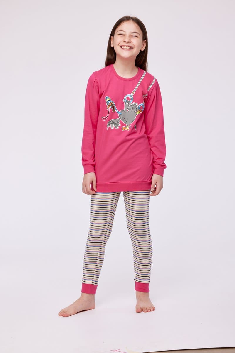 Woody pyjama meisjes - kalkoen - fuchsia - 232-10-POP-S/388 - maat 176