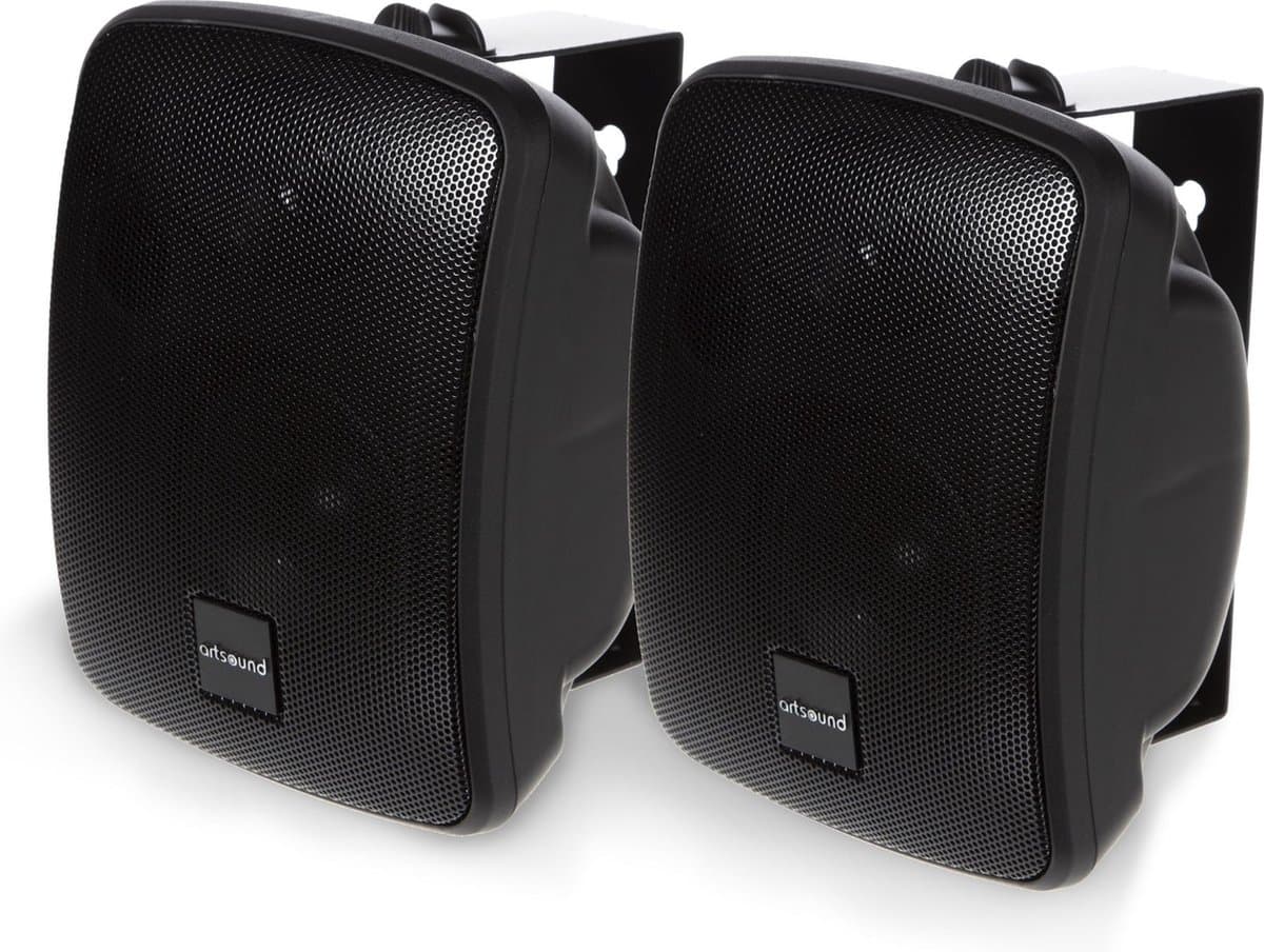 Artsound ASW45.2, Set van 2 waterdichte luidsprekers, 2-weg hifi luidspreker, 10-80 watt, met muurbeugel voor wandmontage, geschikt voor binnen en buiten, terras, tuin, sauna, zwembad, badkamer, kleur: zwart