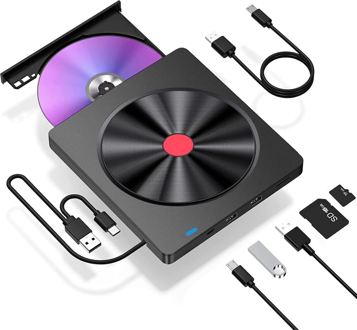 Externe CD/DVD-brander en Speler - Draagbaar en Compact - USB 3.0 Aansluiting - Compatibel met Windows en Mac - Snelle Gegevensoverdracht - Multimediale Opties - Inclusief USB Kabel - Voor Branden en Afspelen