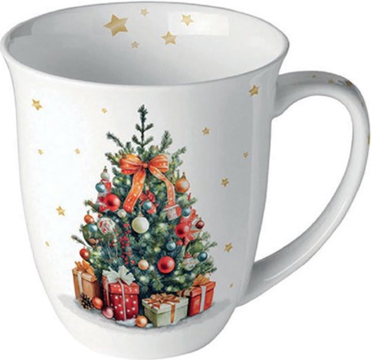 mok - beker met oor - Ambiente - porcelein - fine bone China - Kerst - Christmas - kerstboom - decorated christmas tree