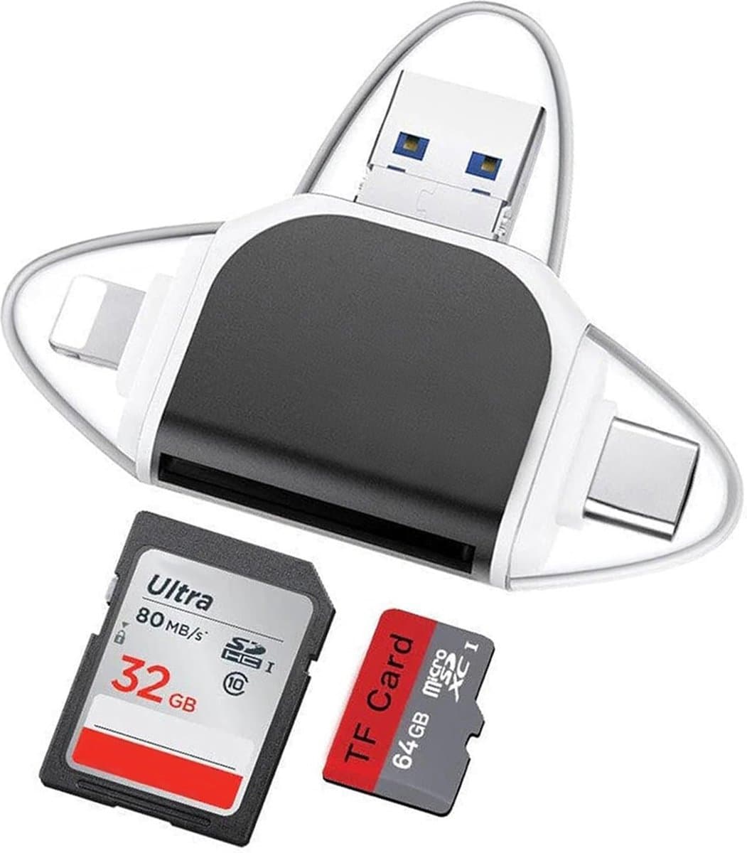 ThunderGold SD Kaart lezer USB C 4 in 1 - Kaartlezer SD kaart - Geheugenkaartlezer - Micro SD kaartlezer - USB-C kaartlezer - USB 3.0 - Geschikt Voor Alle Telefoons - Universeel