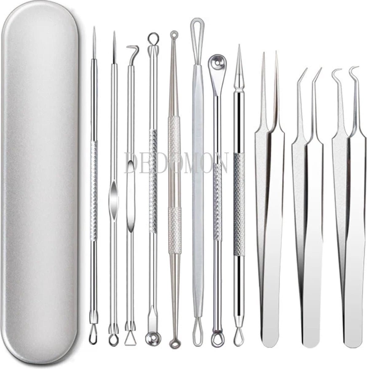 Acne / Puisten verwijderaar set - Mee eters verwijderen - Comedonenlepel - Blackhead remover - Hypoallergeen RVS - 11 delig - Opbergdoos - Pincet