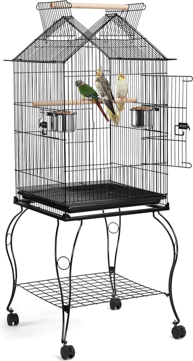 Papa Simba Vogelkooi, parkenkooi met standaard, vogelvolière, kooi, vogelhuis, 145 cm hoog , Zwart , HMTM-BC-10012-Black