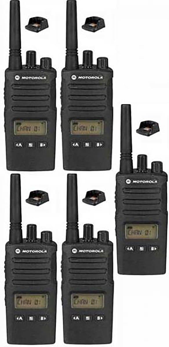 Set van 5 Motorola XT460 IP55 PMR446 Portofoon met tafellader