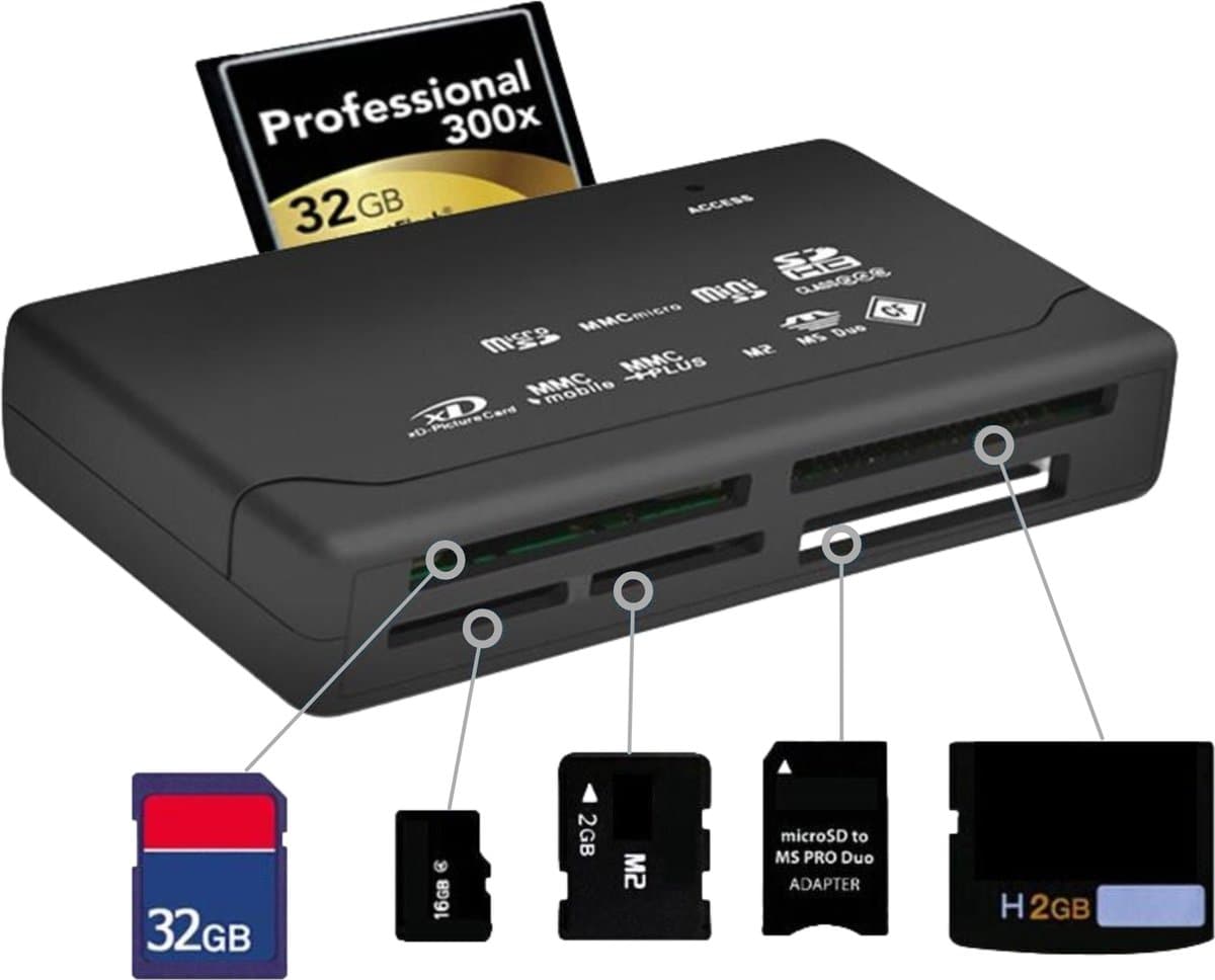 Goodlux Geheugenkaartlezer - All in one kaartlezer - Memorycard reader - CF/TF/MS/M2 - (Micro) SD kaart