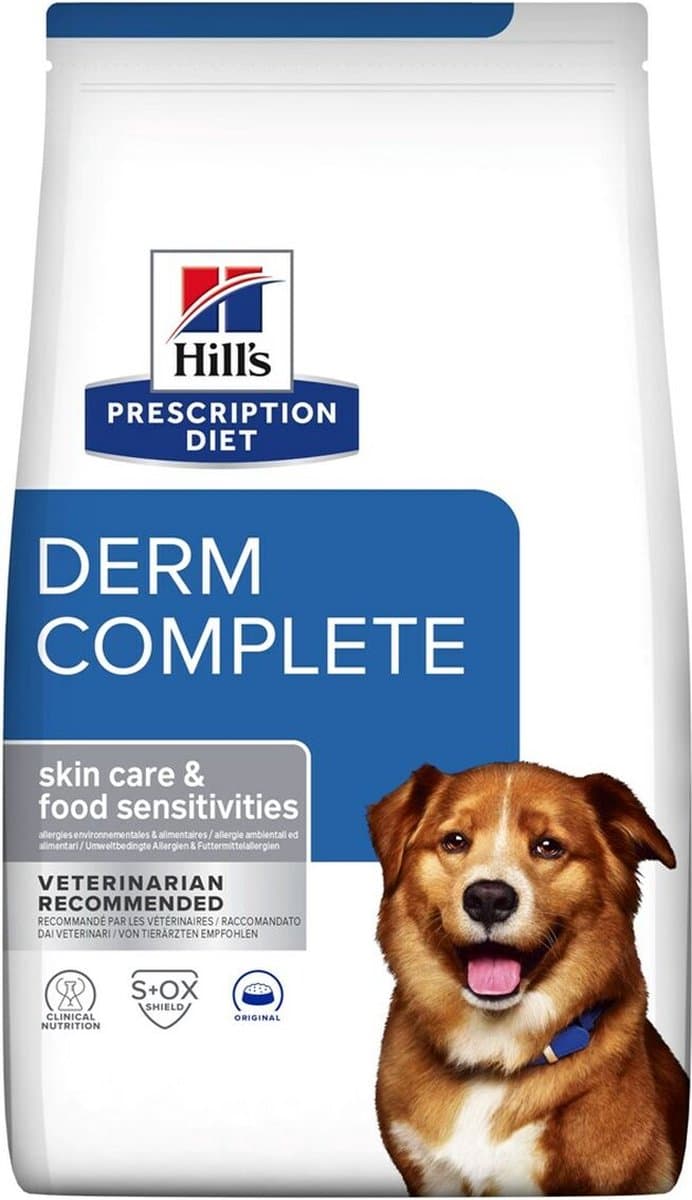 Hill's Prescription Diet Derm Complete - Hondenvoer - 12 kg - Ondersteuning bij Huidallergieën & Voedselovergevoeligheid - Voor Middelgrote & Grote Rassen