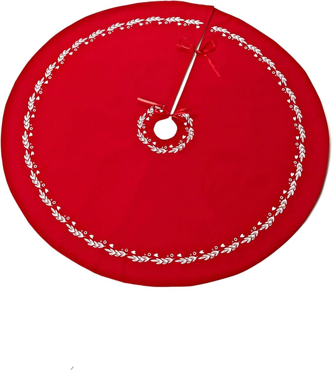 Kerstboomrok / Kerstboomkleed - 105 x 105 cm - Linnen - Rood, Wit
