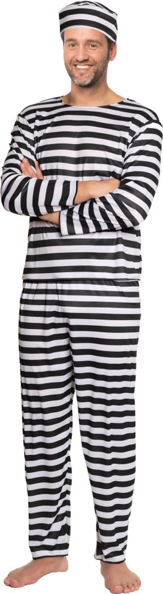 Partychimp Gevangene Kostuum Boevenpak Boef Kostuum Carnavalskleding Heren Verkleedkleren Volwassenen Halloween Kostuum Volwassenen Halloween Kostuum Heren- Polyester - Zwart/Wit - XL