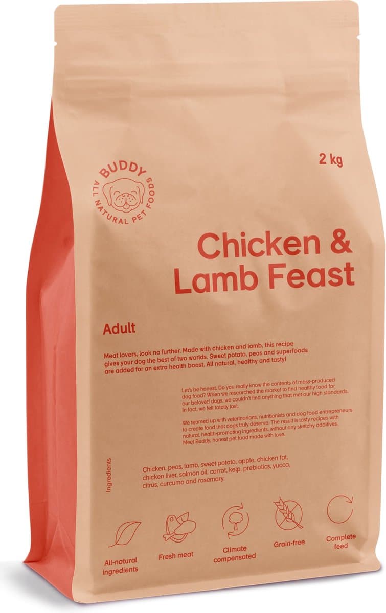 Buddy ALL NATURAL PET FOODS Feestmaal met kip en lam 2 kg