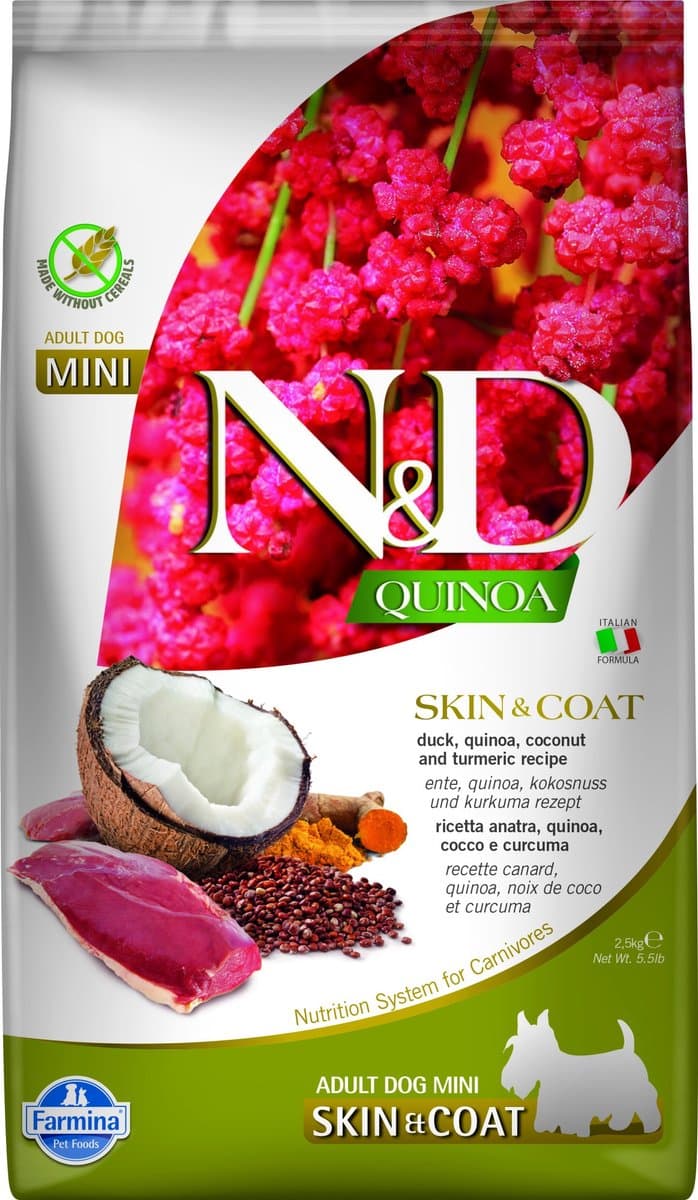 Farmina N&D Quinoa & Kruiden Voedingssupplement (Eend, Quinoa, Kokos en Kurkuma) Hondenvoer voor Volwassen Honden (Mini) 2,5 kg