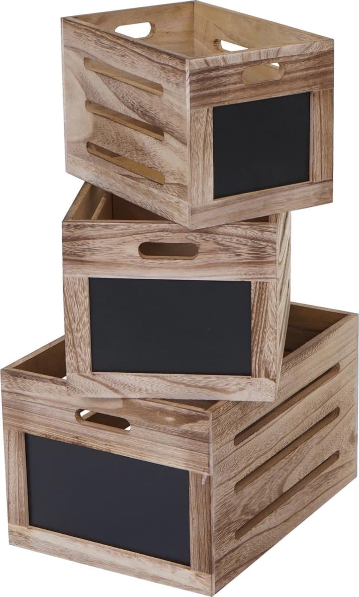 Set van 3 houten kisten MCW-E11, opbergkist met plank, shabby look ~ natuurlijk bruin