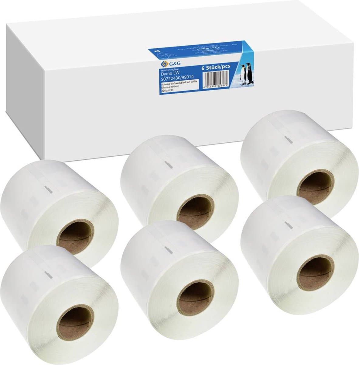 G&G Rol met etiketten 54 x 101 mm Papier 6 rol/rollen Verzendetiketten- Geschikt voor Dymo 99014 S0722430