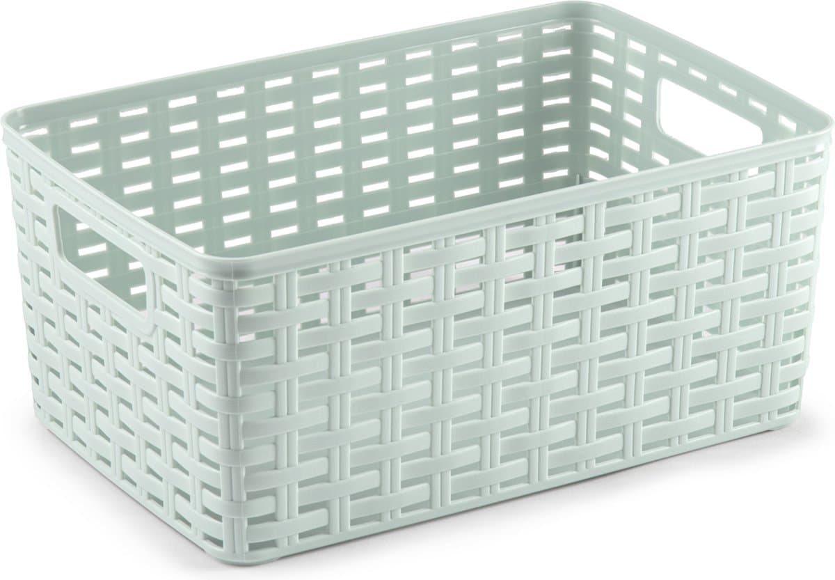 Plasticforte Opbergmand - Kastmand - rotan kunststof - lichtgroen - 6 Liter - 19 x 29 x 13 cm